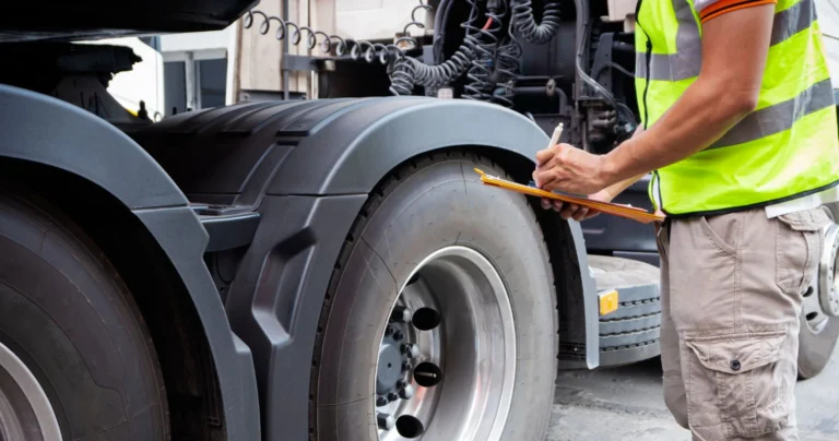 DOT Inspector inspecting a big rig truck